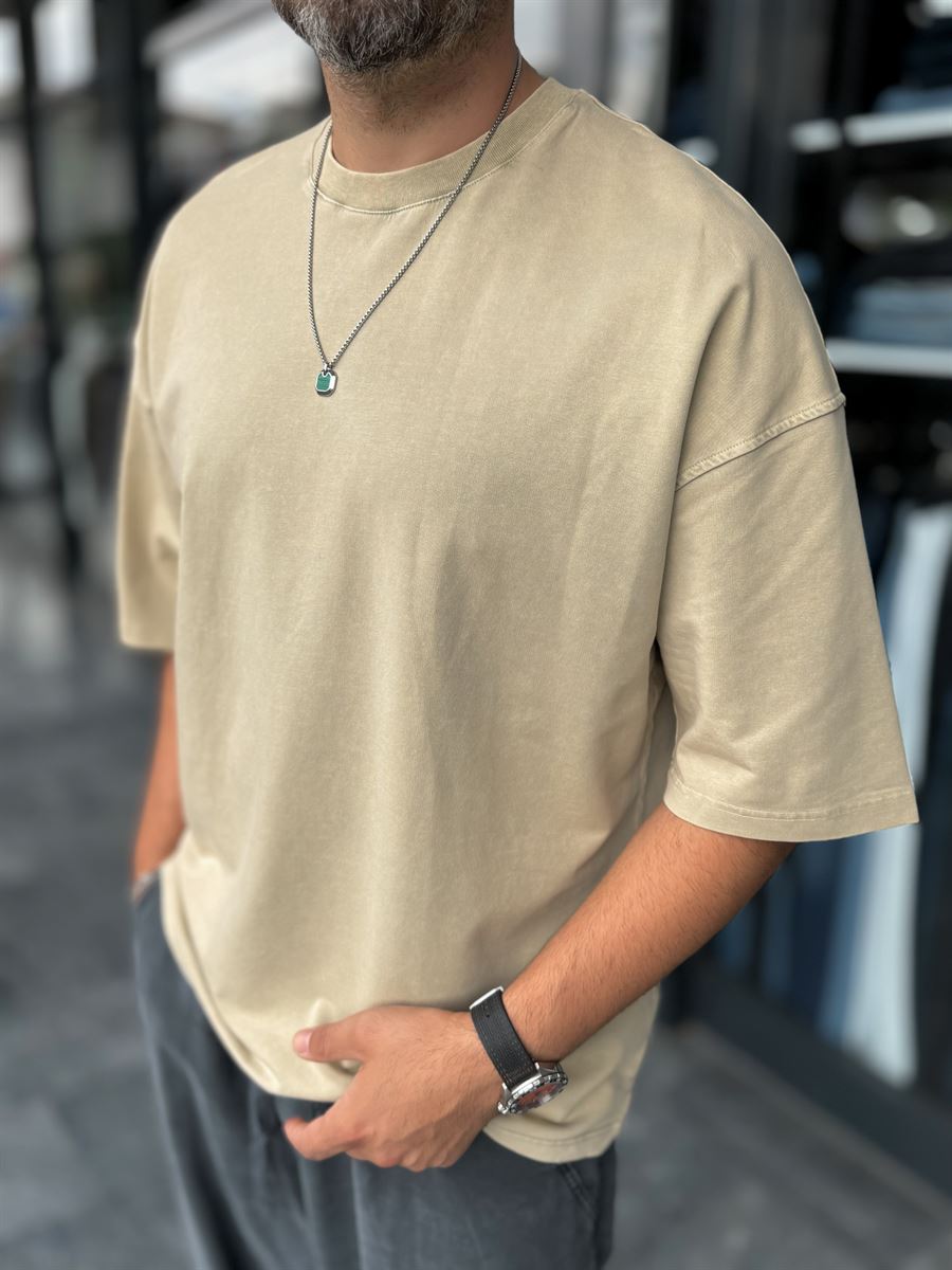 Beige Washed Oversize T-Shirt DF-2180