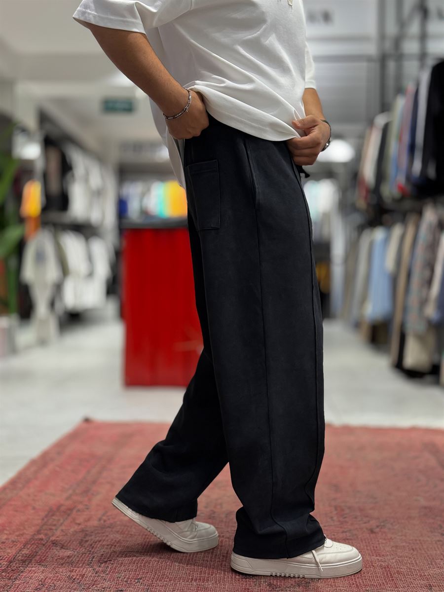 Black Embossed Washed Straight Leg Sweatpants ES-80-61