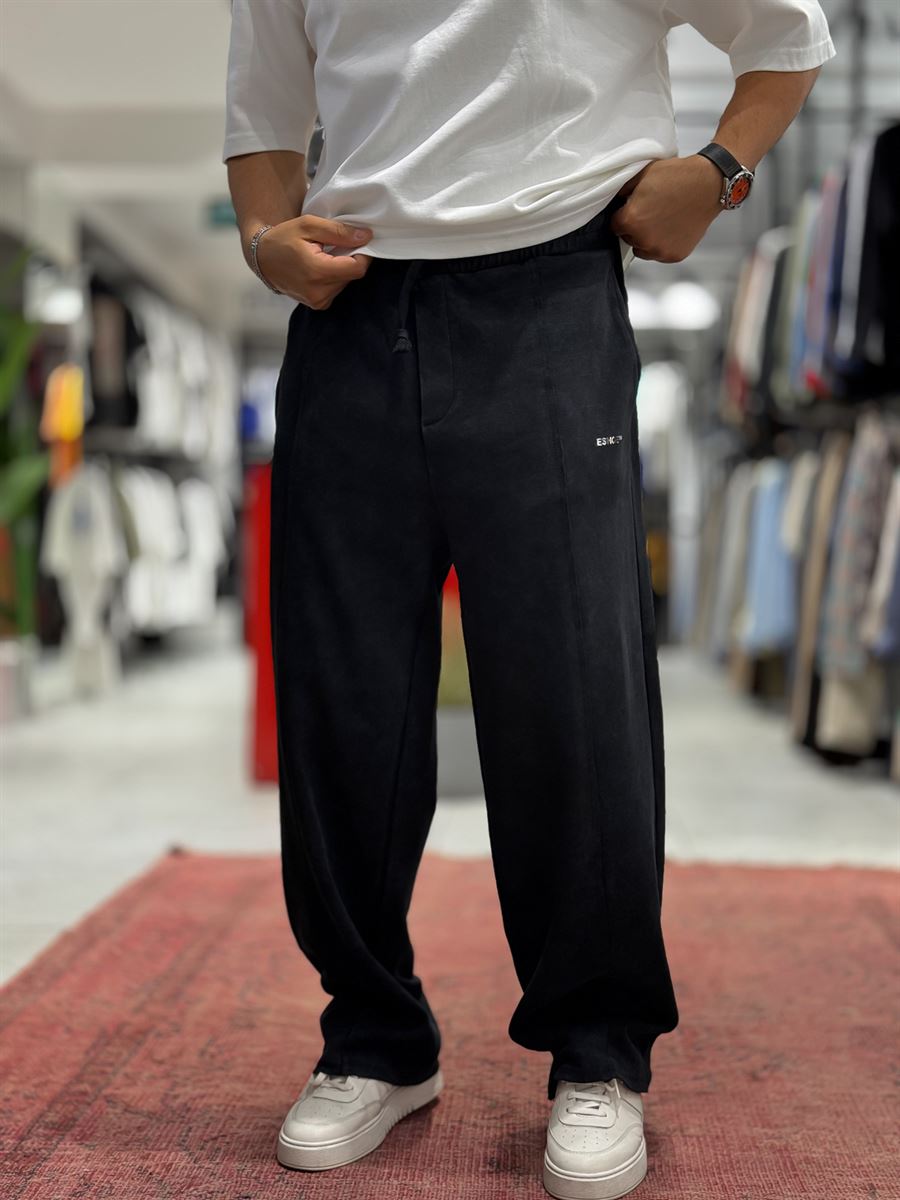 Black Embossed Washed Straight Leg Sweatpants ES-80-61