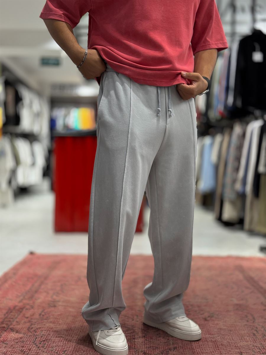 Grey Embossed Washed Straight Leg Sweatpants ES-80-61
