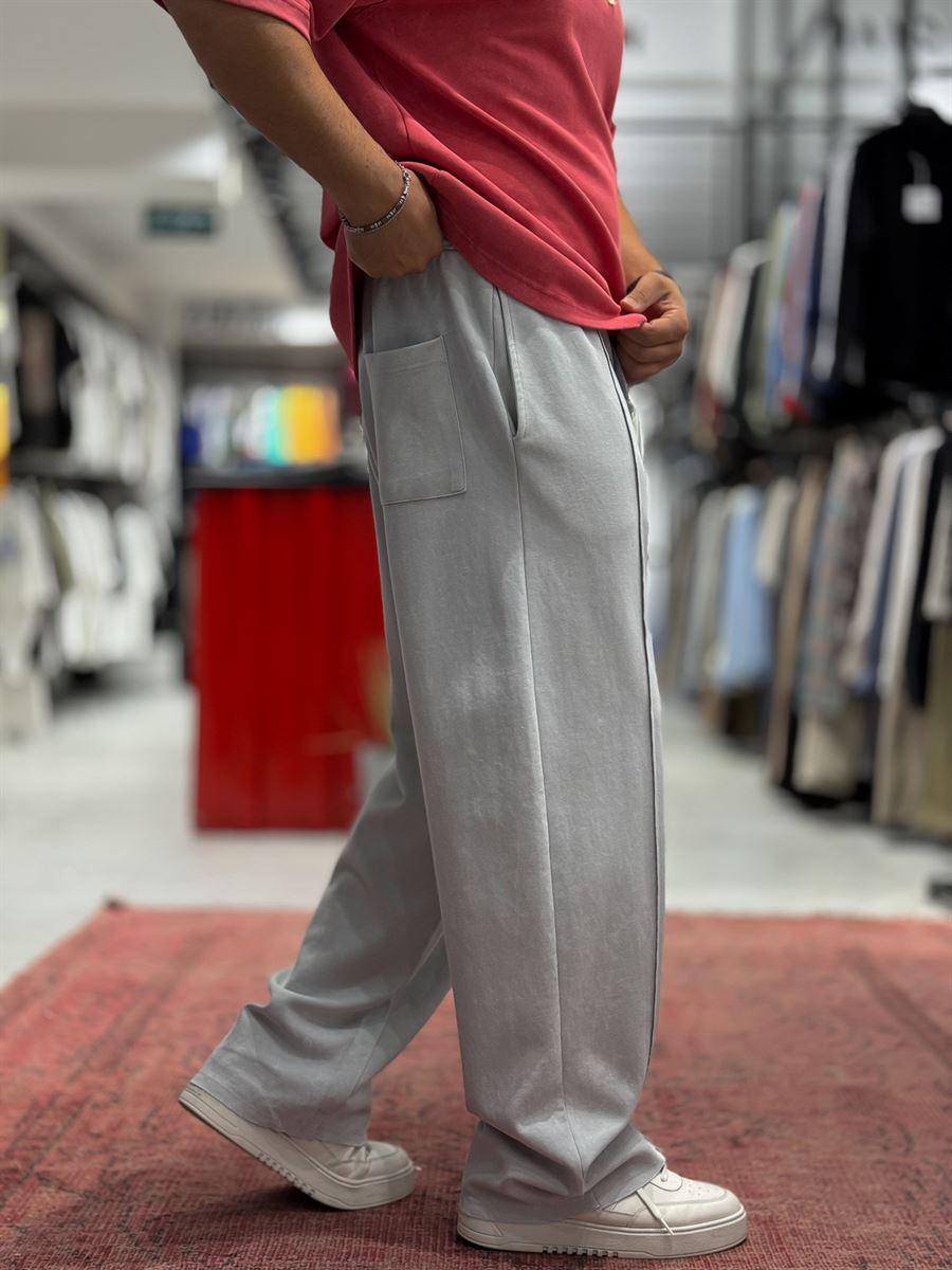 Grey Embossed Washed Straight Leg Sweatpants ES-80-61