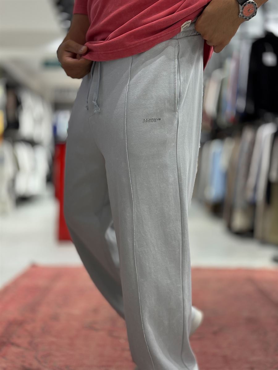 Grey Embossed Washed Straight Leg Sweatpants ES-80-61