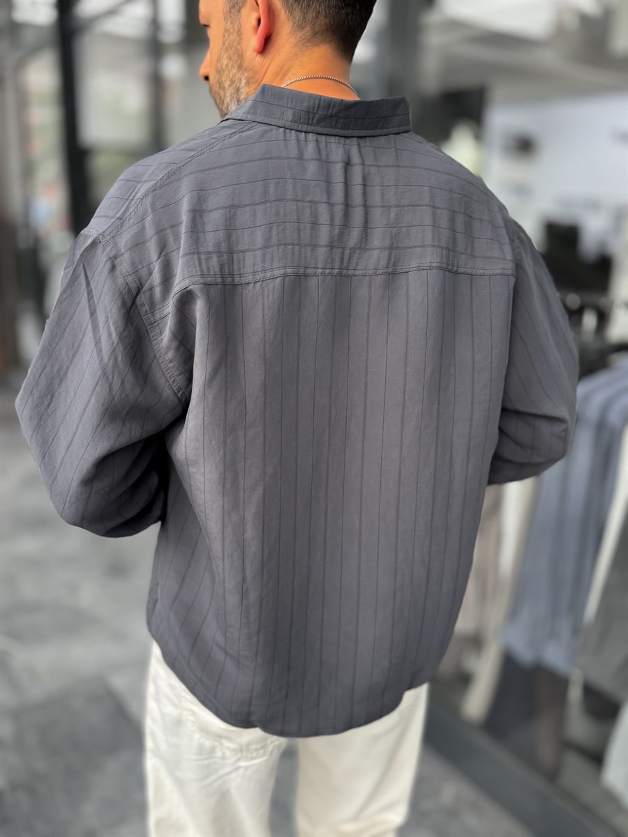 Anthracite Sleeve Patch Fine Striped Oversize Shirt ES-40-71