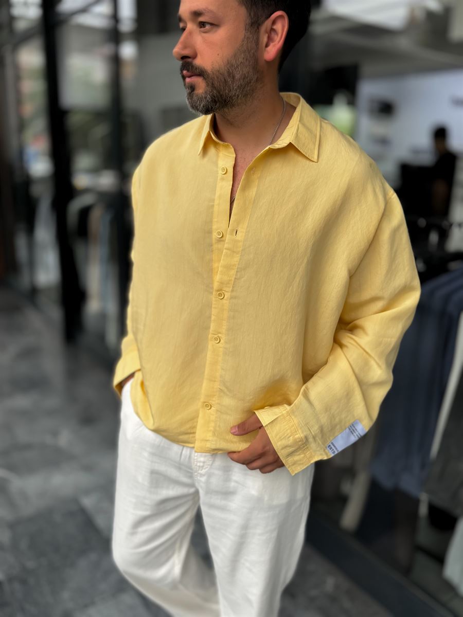 Yellow Sleeve Patch Thin Striped Oversize Shirt ES-40-71