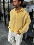Yellow Sleeve Patch Thin Striped Oversize Shirt ES-40-71
