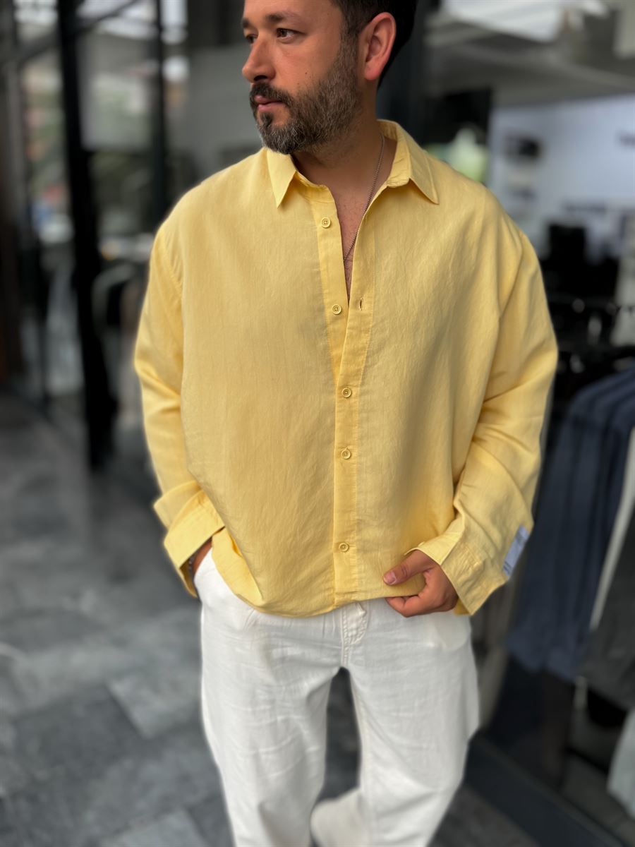Yellow Sleeve Patch Thin Striped Oversize Shirt ES-40-71