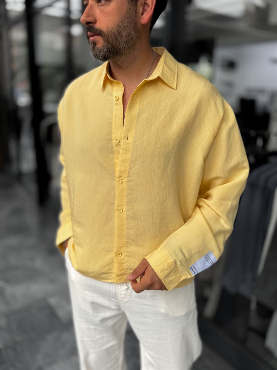 Yellow Sleeve Patch Thin Striped Oversize Shirt ES-40-71