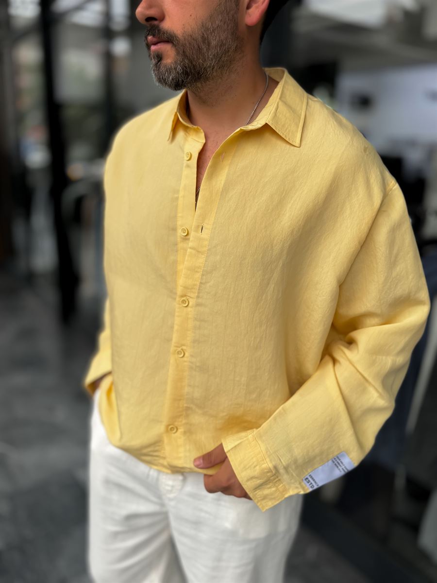 Yellow Sleeve Patch Thin Striped Oversize Shirt ES-40-71