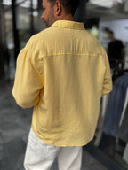 Yellow Sleeve Patch Thin Striped Oversize Shirt ES-40-71