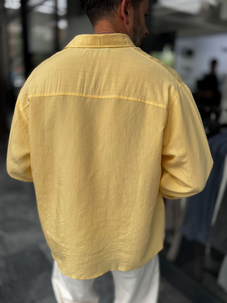 Yellow Sleeve Patch Thin Striped Oversize Shirt ES-40-71