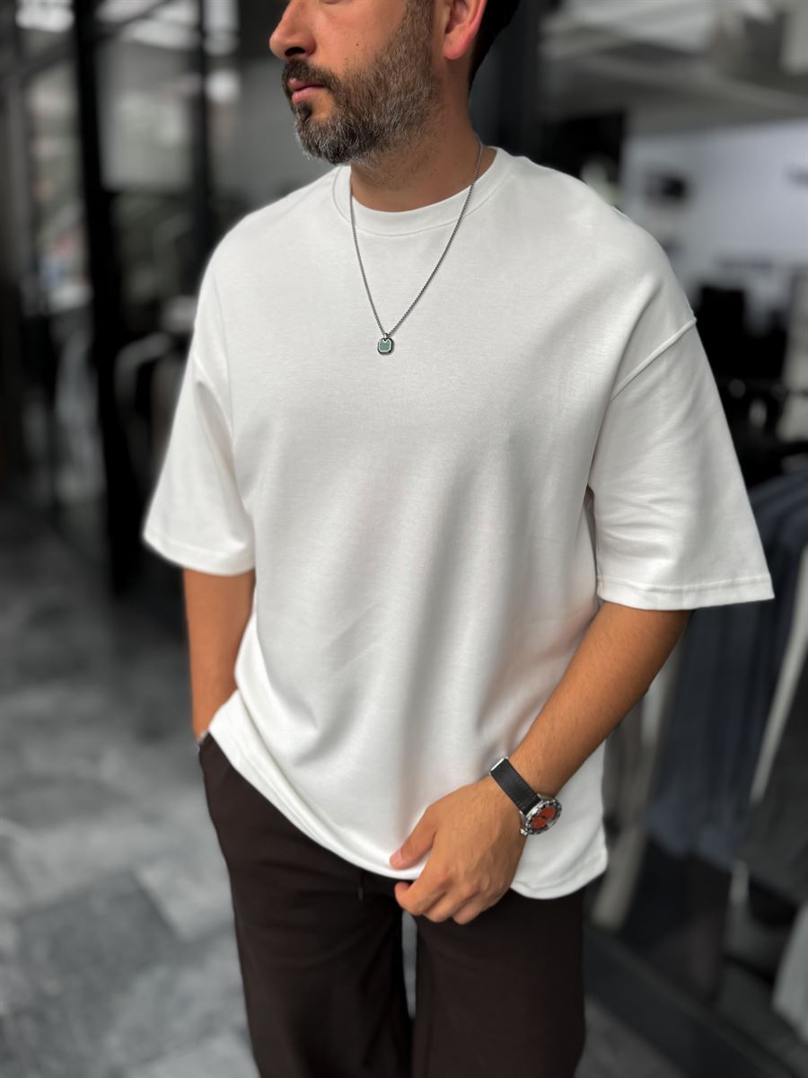 White Two-Thread Basic Oversize T-Shirt ES-71-149