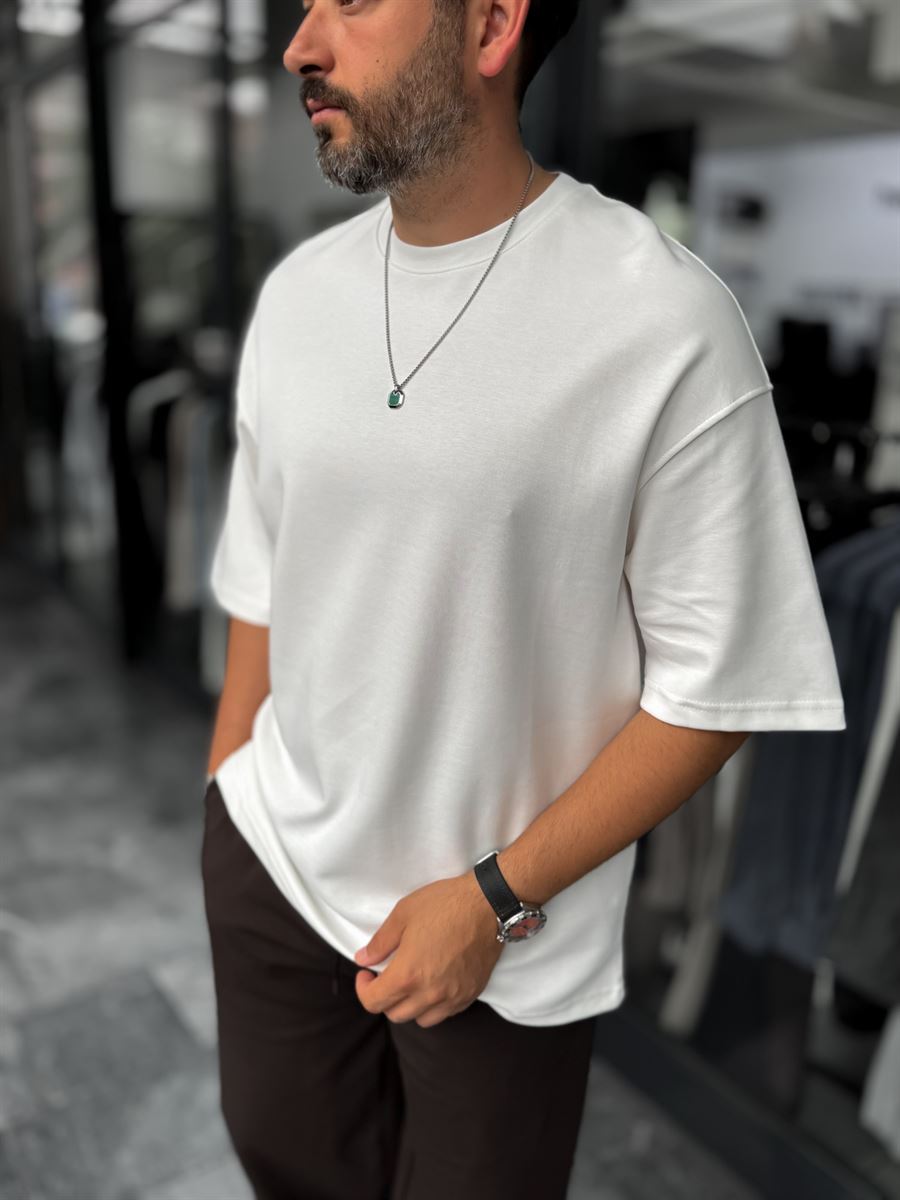 White Two-Thread Basic Oversize T-Shirt ES-71-149