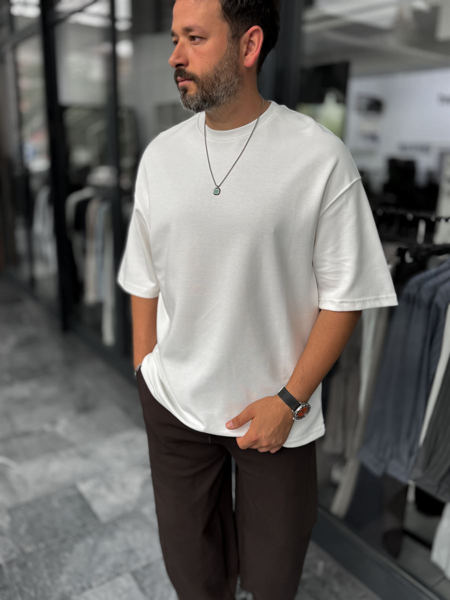 White Two-Thread Basic Oversize T-Shirt ES-71-149