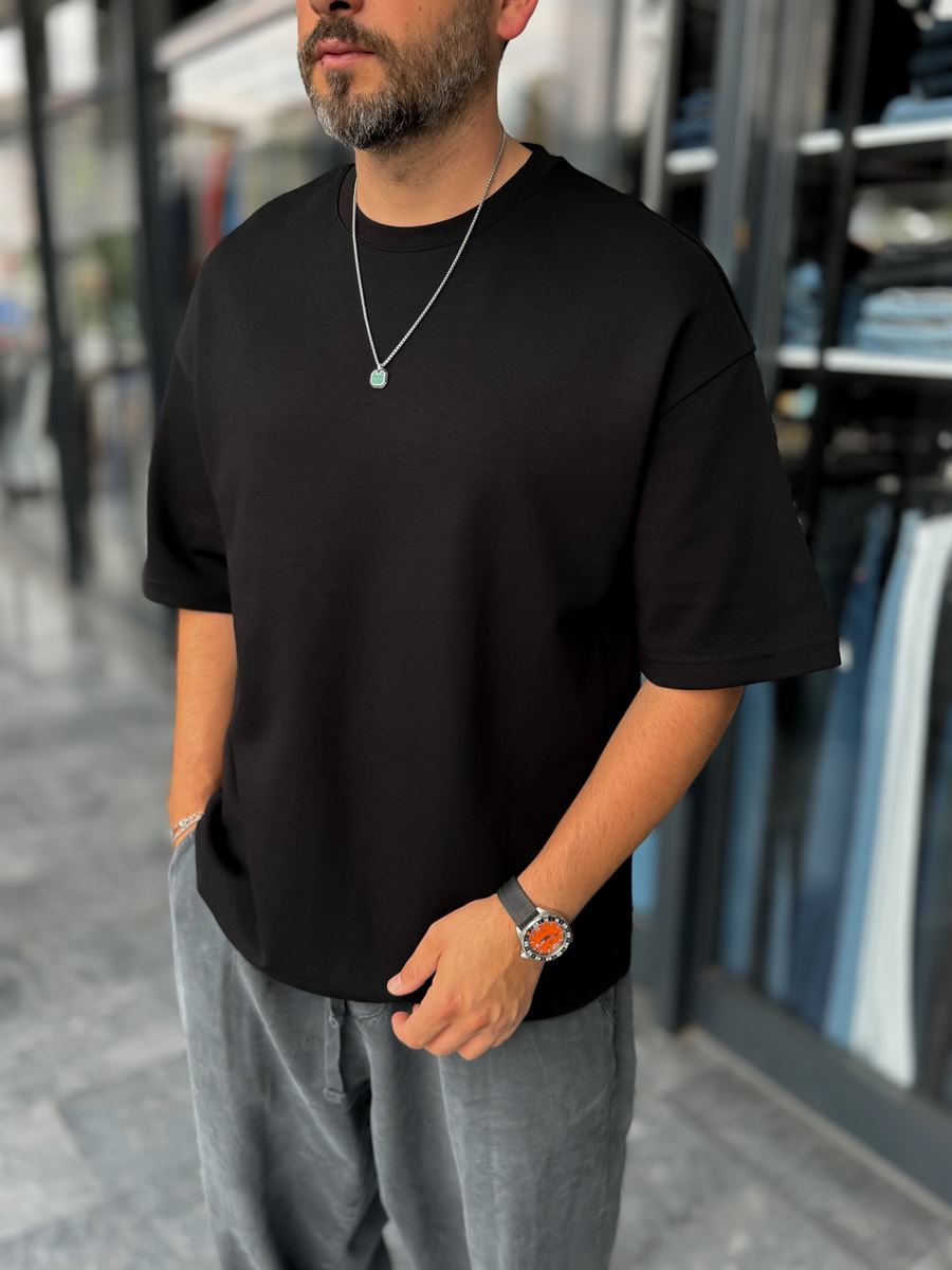 Black Two-Thread Basic Oversize T-Shirt ES-71-149