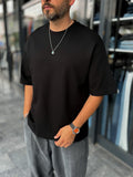 Black Two-Thread Basic Oversize T-Shirt ES-71-149