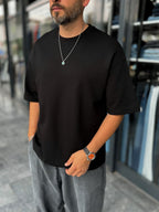 Black Two-Thread Basic Oversize T-Shirt ES-71-149