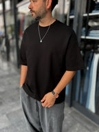 Black Two-Thread Basic Oversize T-Shirt ES-71-149