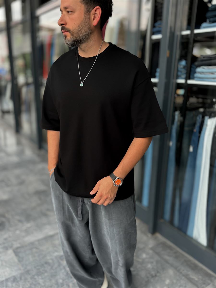 Black Two-Thread Basic Oversize T-Shirt ES-71-149