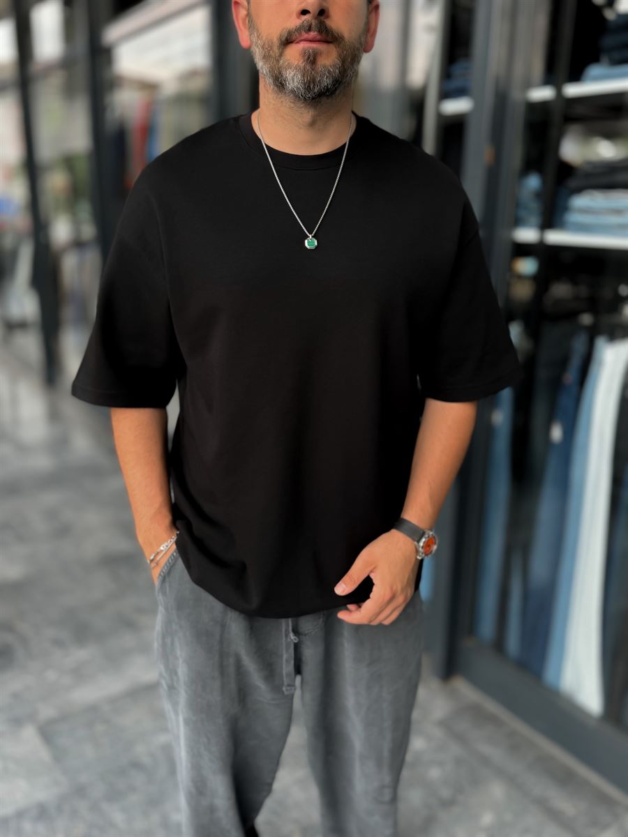 Black Two-Thread Basic Oversize T-Shirt ES-71-149