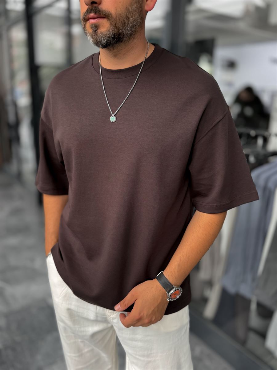 Coffee Two-Thread Basic Oversize T-Shirt ES-71-149