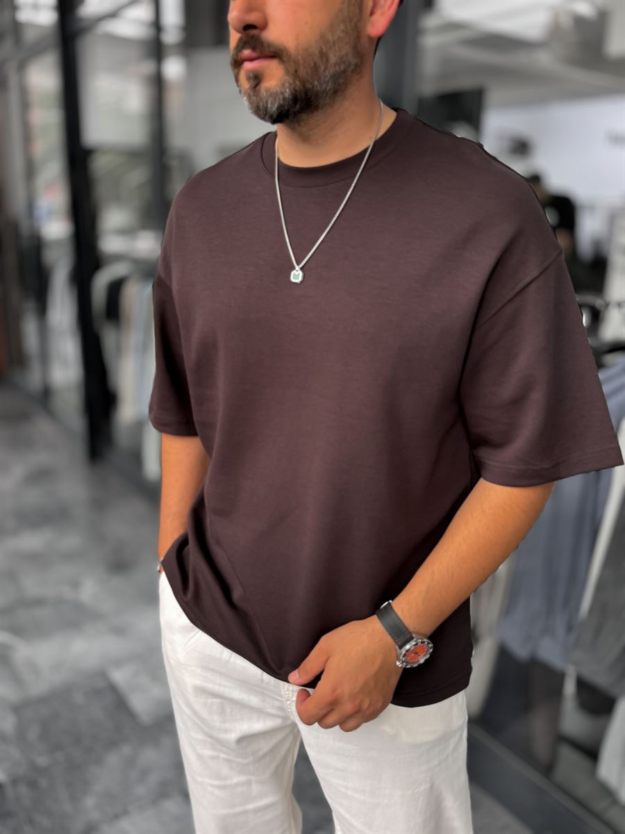 Coffee Two-Thread Basic Oversize T-Shirt ES-71-149