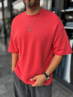 Red Two-Thread Basic Oversize T-Shirt ES-71-149