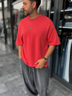 Red Two-Thread Basic Oversize T-Shirt ES-71-149