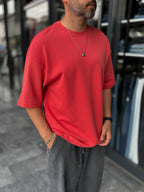 Red Two-Thread Basic Oversize T-Shirt ES-71-149