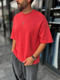 Red Two-Thread Basic Oversize T-Shirt ES-71-149