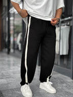 Black Asymmetric Detail Straight Leg Sweatpants BLA-746