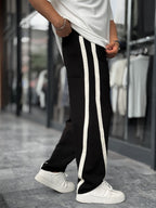 Black Asymmetric Detail Straight Leg Sweatpants BLA-746