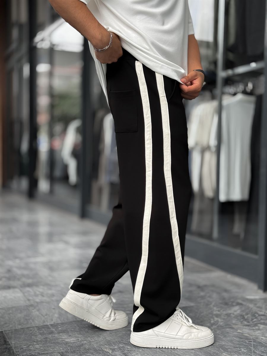 Black Asymmetric Detail Straight Leg Sweatpants BLA-746