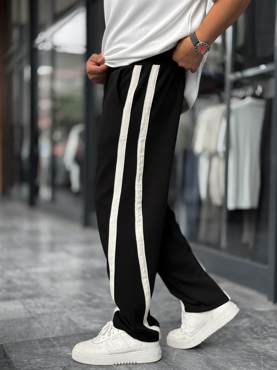 Black Asymmetric Detail Straight Leg Sweatpants BLA-746