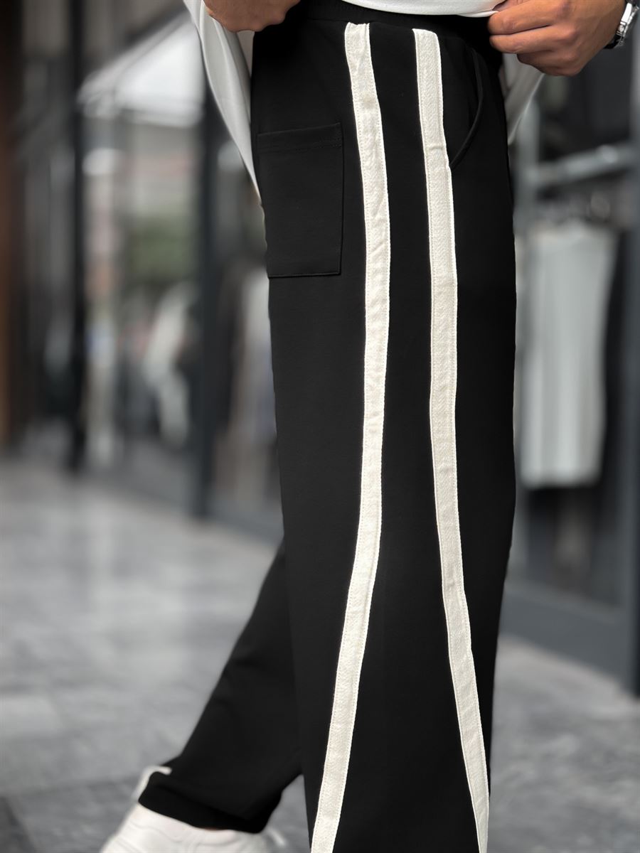 Black Asymmetric Detail Straight Leg Sweatpants BLA-746