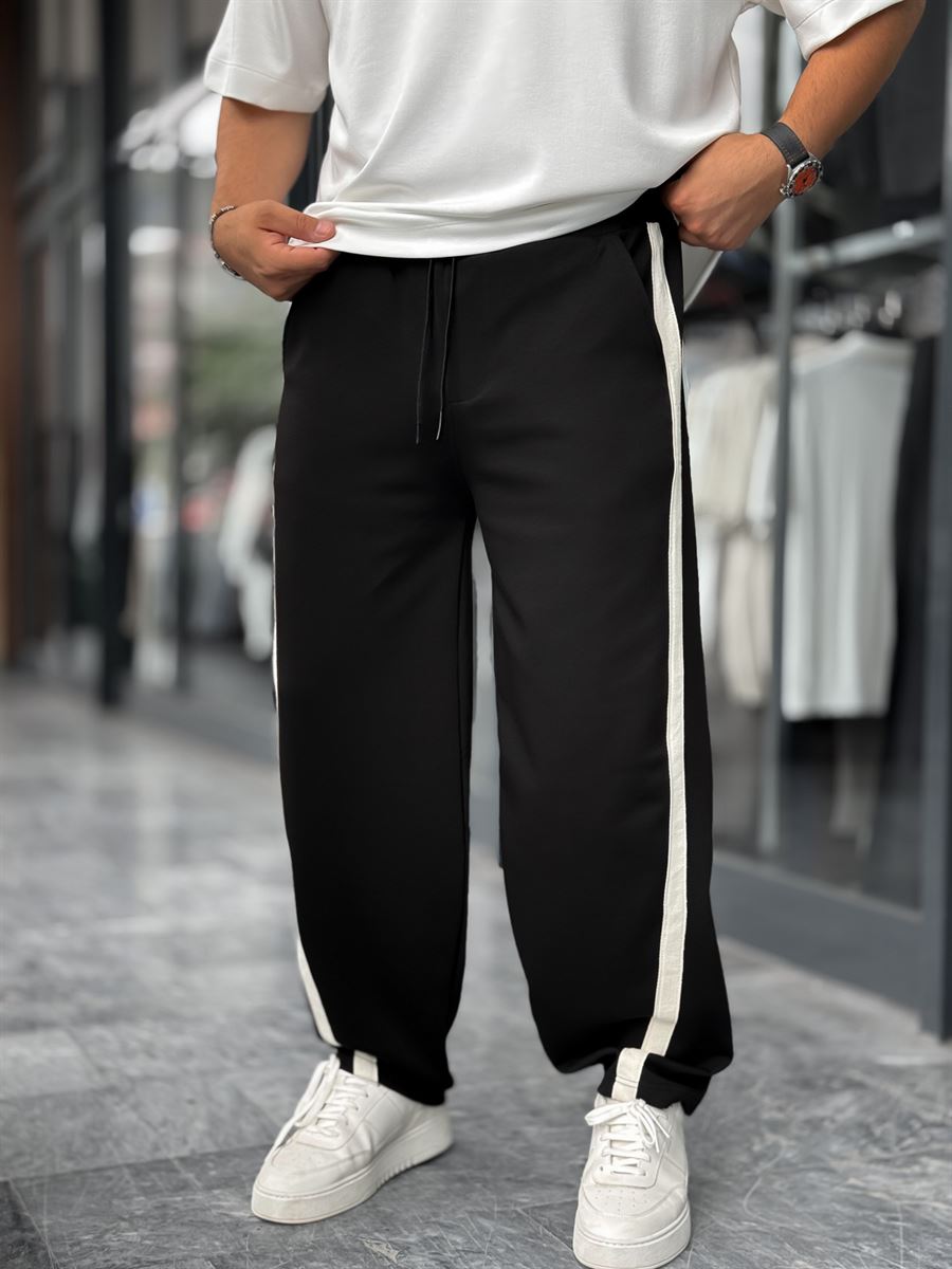 Black Asymmetric Detail Straight Leg Sweatpants BLA-746