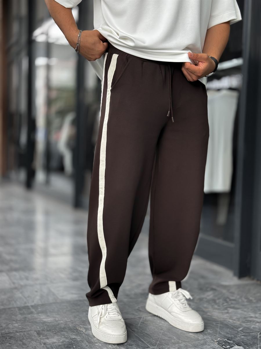 Coffee Asymmetric Detail Straight Leg Sweatpants BLA-746