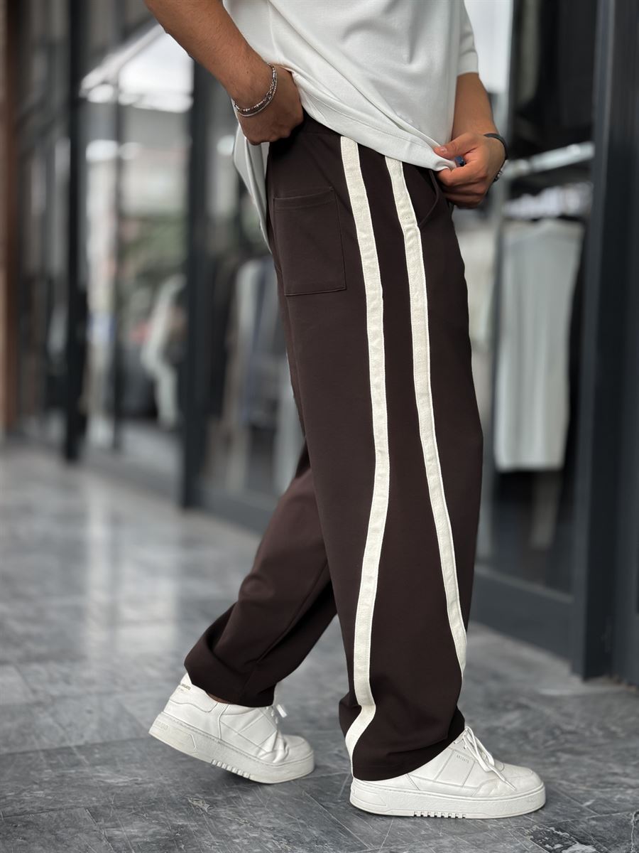 Coffee Asymmetric Detail Straight Leg Sweatpants BLA-746
