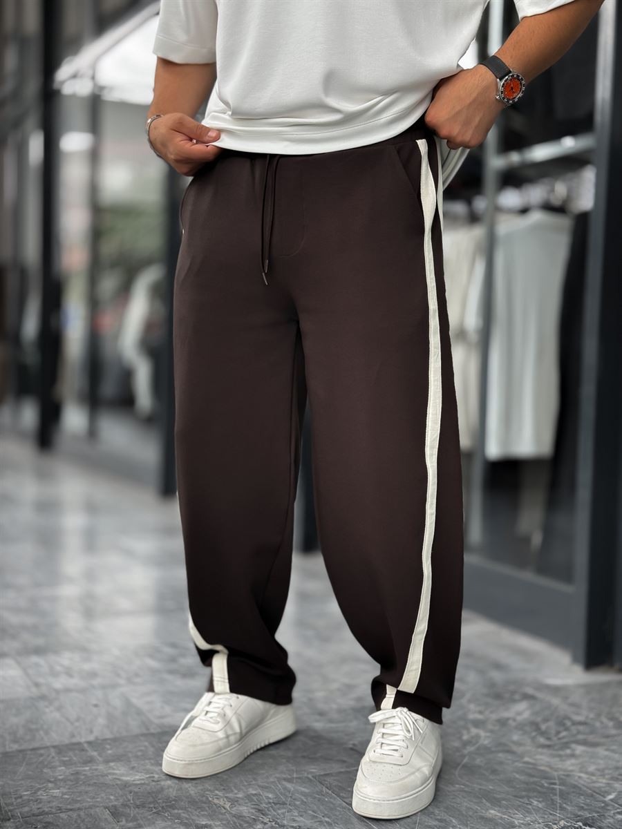 Coffee Asymmetric Detail Straight Leg Sweatpants BLA-746