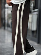 Coffee Asymmetric Detail Straight Leg Sweatpants BLA-746