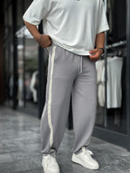 Grey Asymmetric Detail Straight Leg Sweatpants BLA-746
