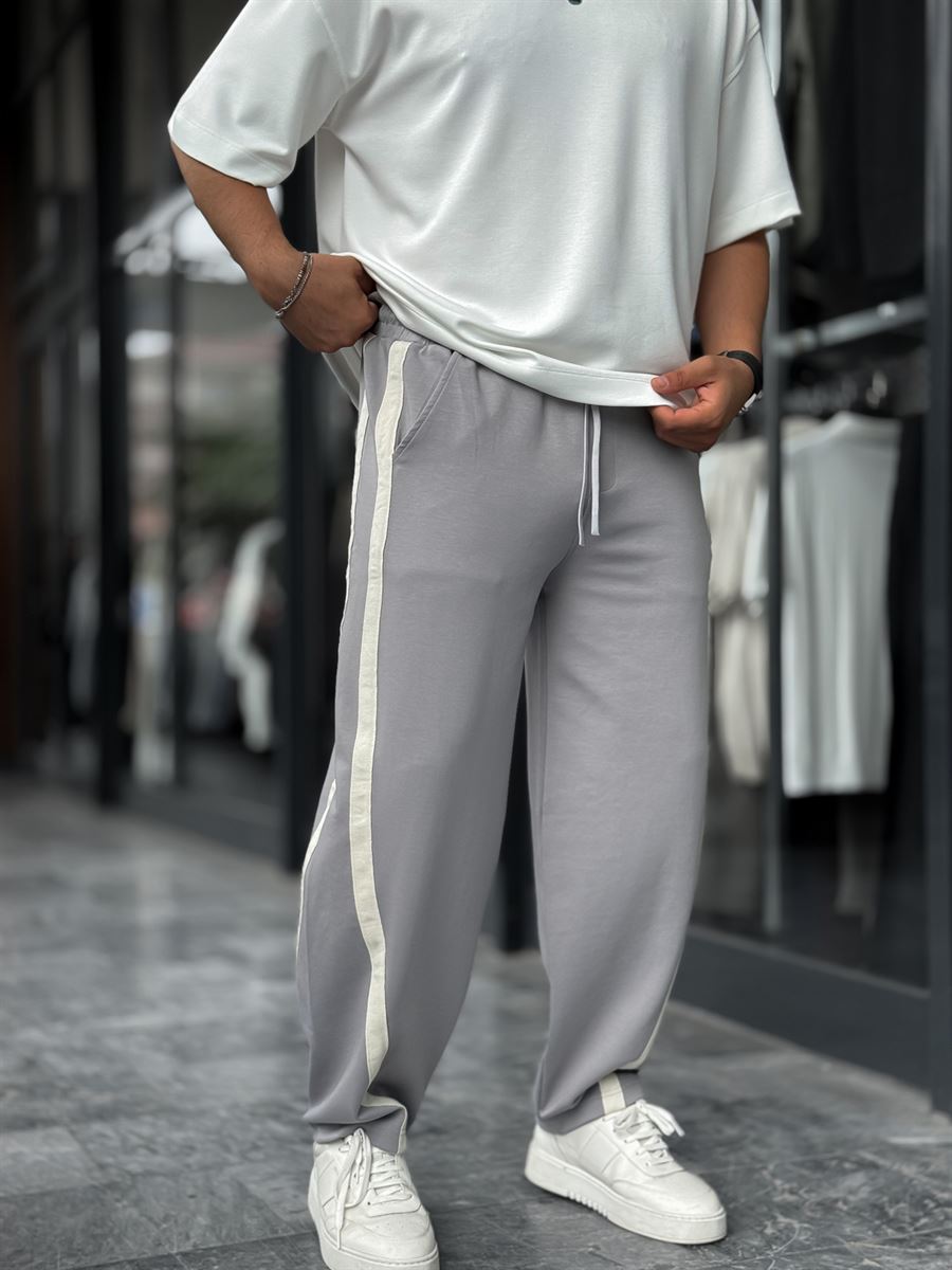 Grey Asymmetric Detail Straight Leg Sweatpants BLA-746