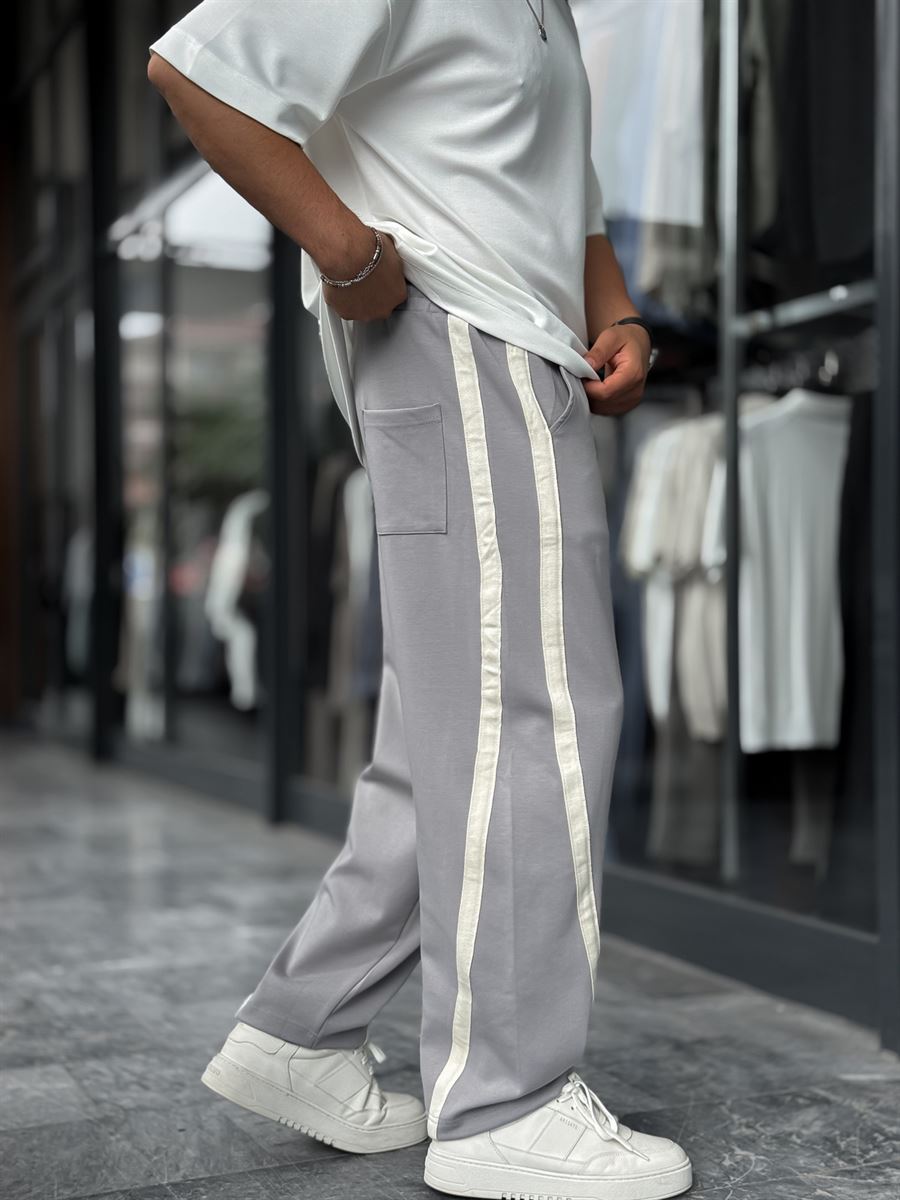 Grey Asymmetric Detail Straight Leg Sweatpants BLA-746