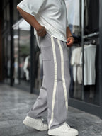 Grey Asymmetric Detail Straight Leg Sweatpants BLA-746
