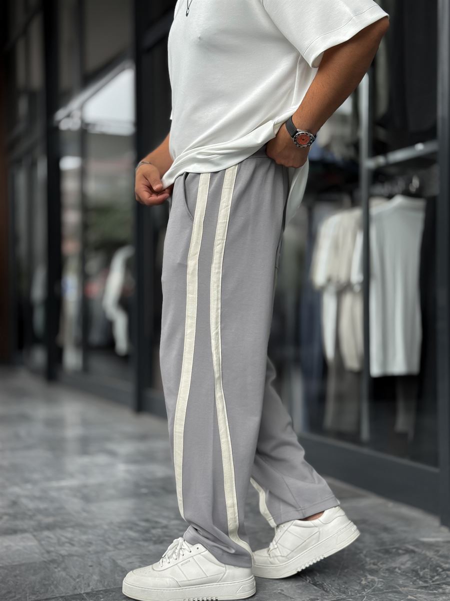 Grey Asymmetric Detail Straight Leg Sweatpants BLA-746