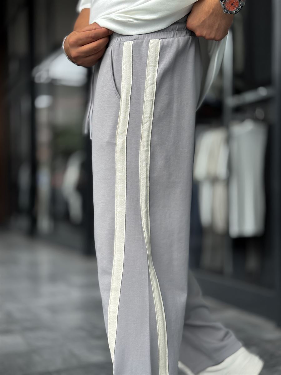 Grey Asymmetric Detail Straight Leg Sweatpants BLA-746