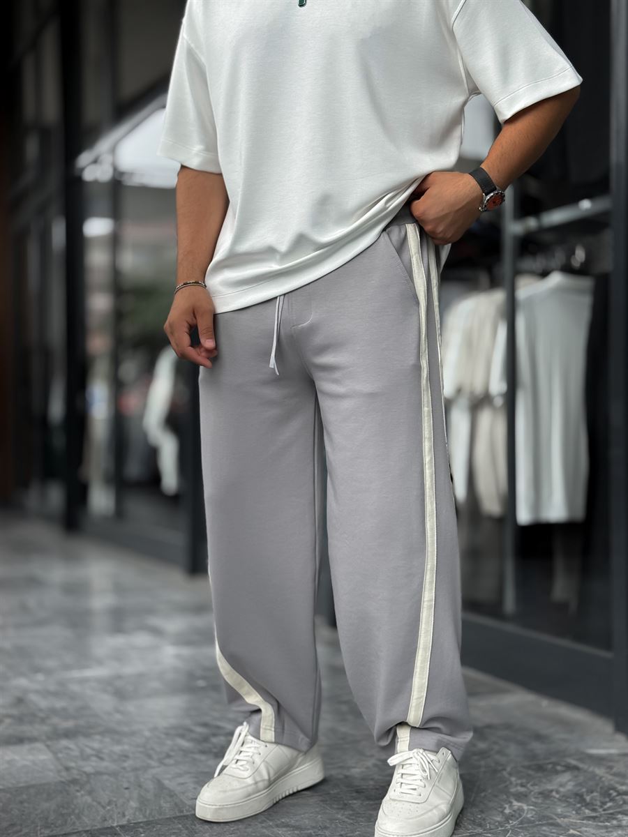 Grey Asymmetric Detail Straight Leg Sweatpants BLA-746