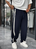 Navy Blue Asymmetric Detail Straight Leg Sweatpants BLA-746