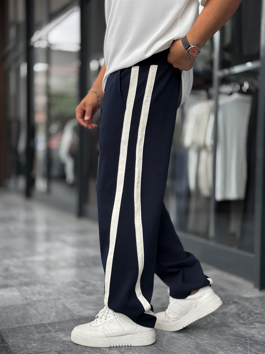 Navy Blue Asymmetric Detail Straight Leg Sweatpants BLA-746