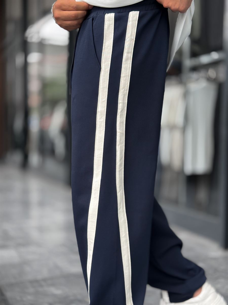 Navy Blue Asymmetric Detail Straight Leg Sweatpants BLA-746