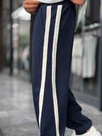 Navy Blue Asymmetric Detail Straight Leg Sweatpants BLA-746